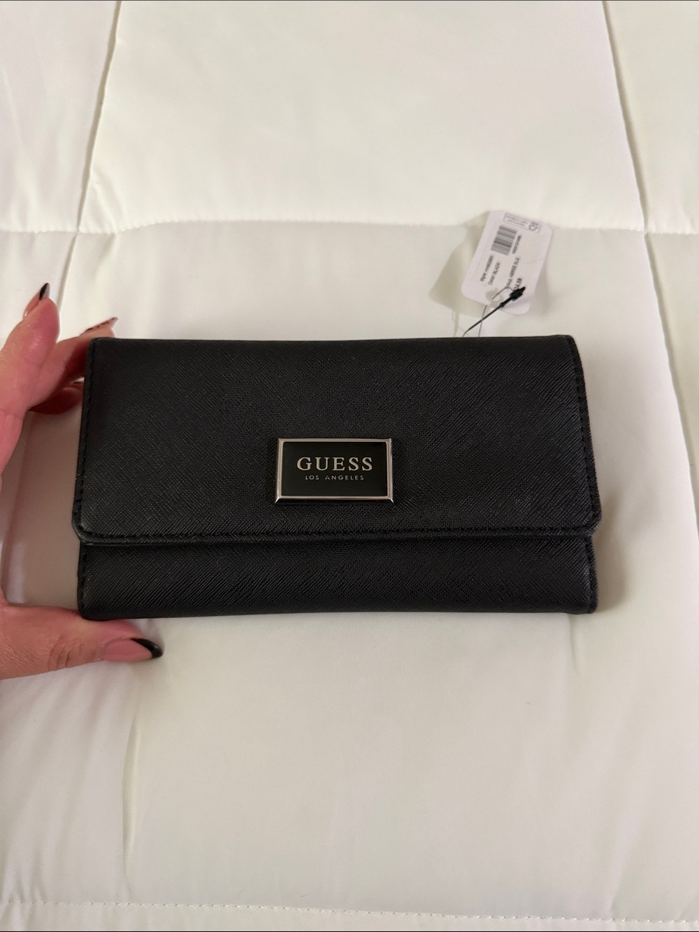GUESS Black Trifold Wallet with Logo Plaque